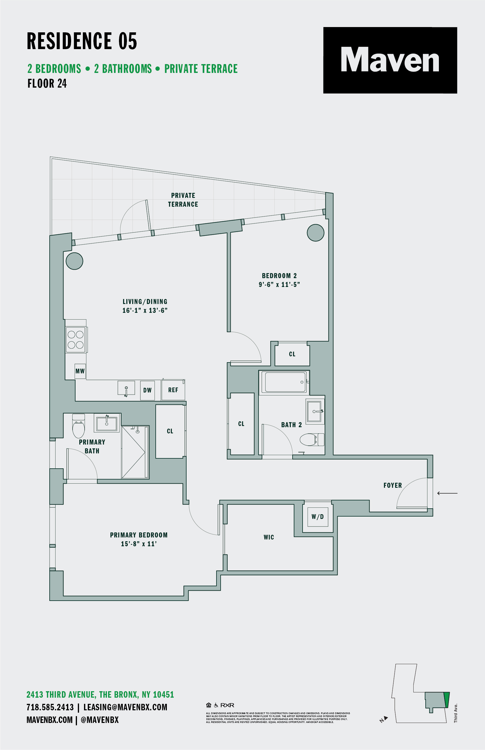 Floor plan for 2 beds, 2 baths, 1037 sqft
